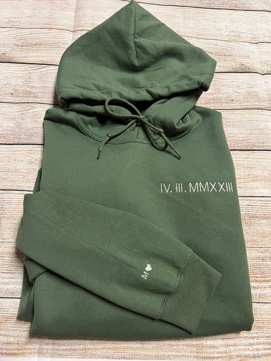 Custom Embroidered Roman Numeral Sweatshirt. Couples Gift